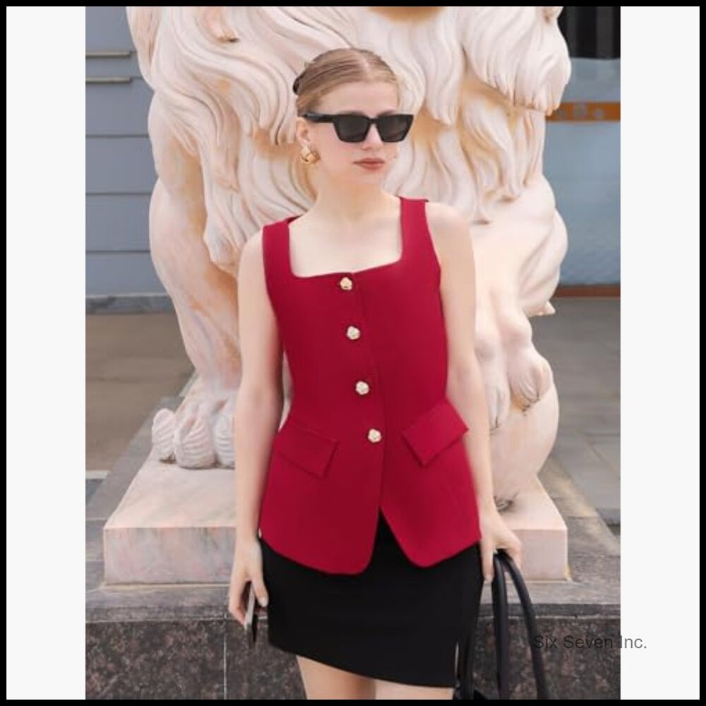 Polyester Blazer Vest Square Neck Sleeveless Wais… - image 5